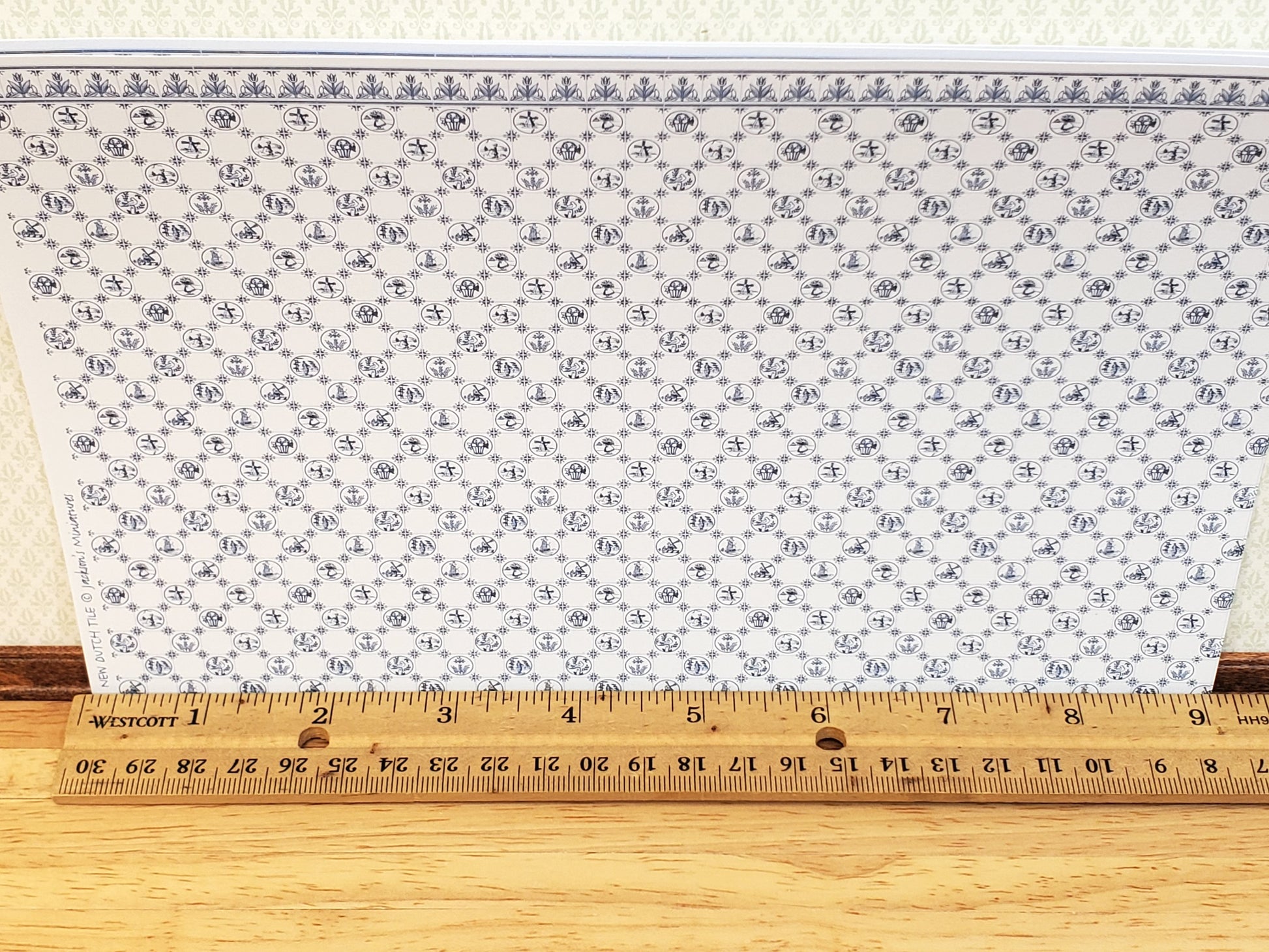 Dollhouse HALF SCALE Wallpaper 3 Sheets Dutch Delft Blue 1:24 Scale Miniature
