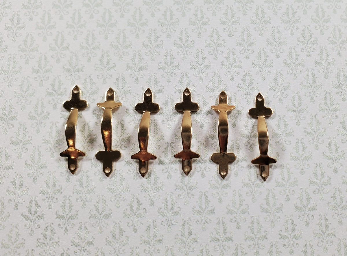 Dollhouse Miniature Drawer Pulls or Door Handles x6 Gold Brass 1:12 Scale