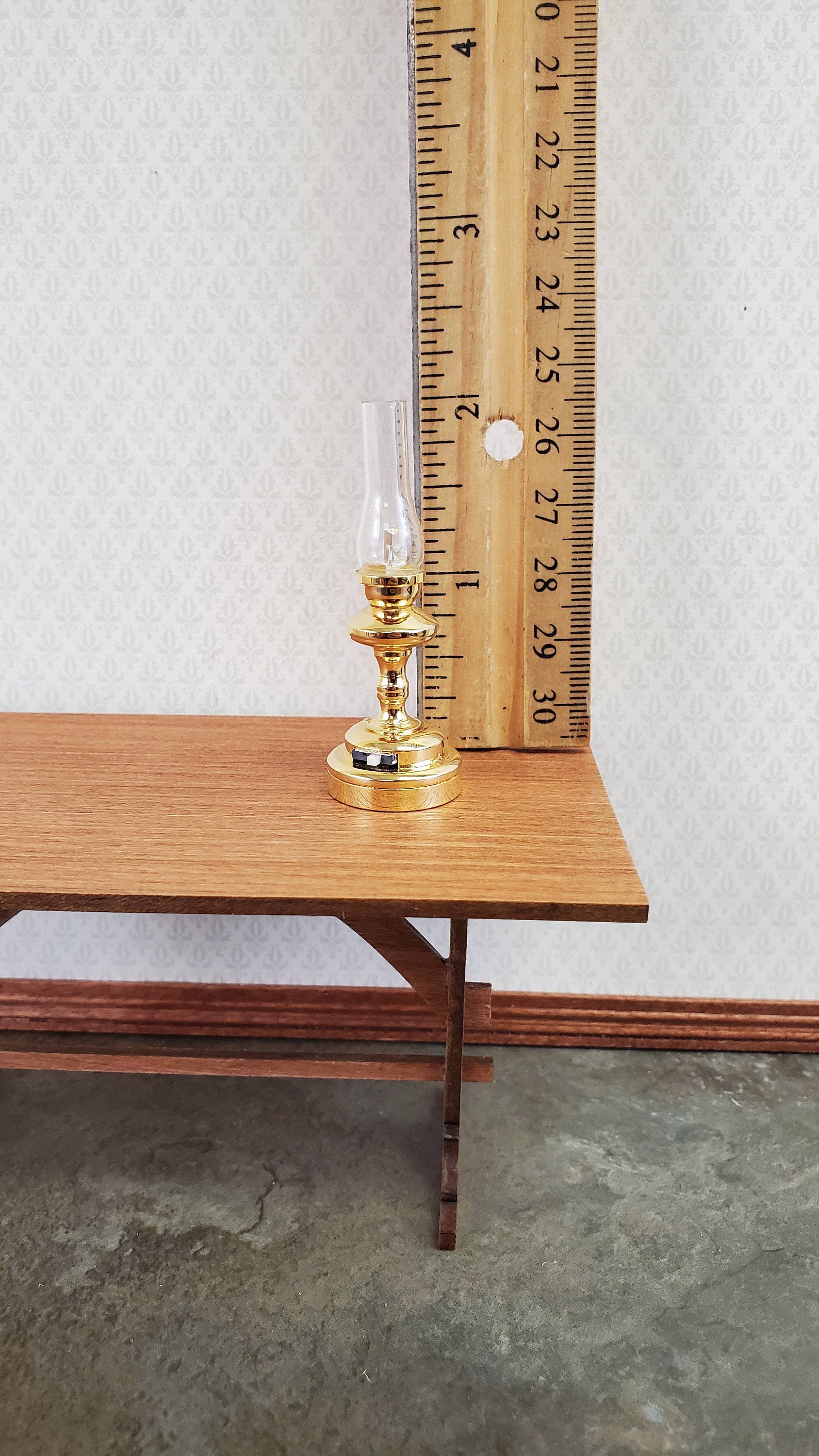 Dollhouse Battery Light Hurricane Table Lamp Gold 1:12 Scale Miniature Lantern