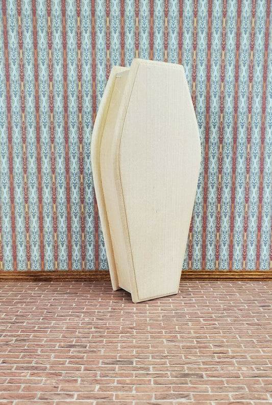 Dollhouse Miniature Coffin Opens Lined Unpainted Wood 1:12 Scale 6 3/4"
