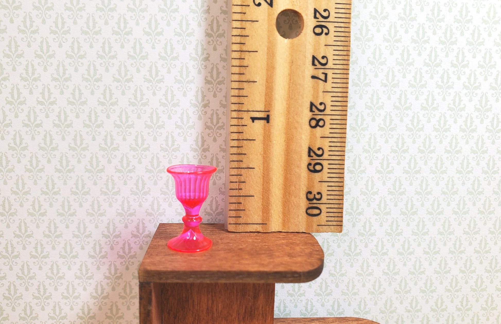 Dollhouse Crystal Pink Wine Glass 1:12 Scale Miniature Kitchen Dining