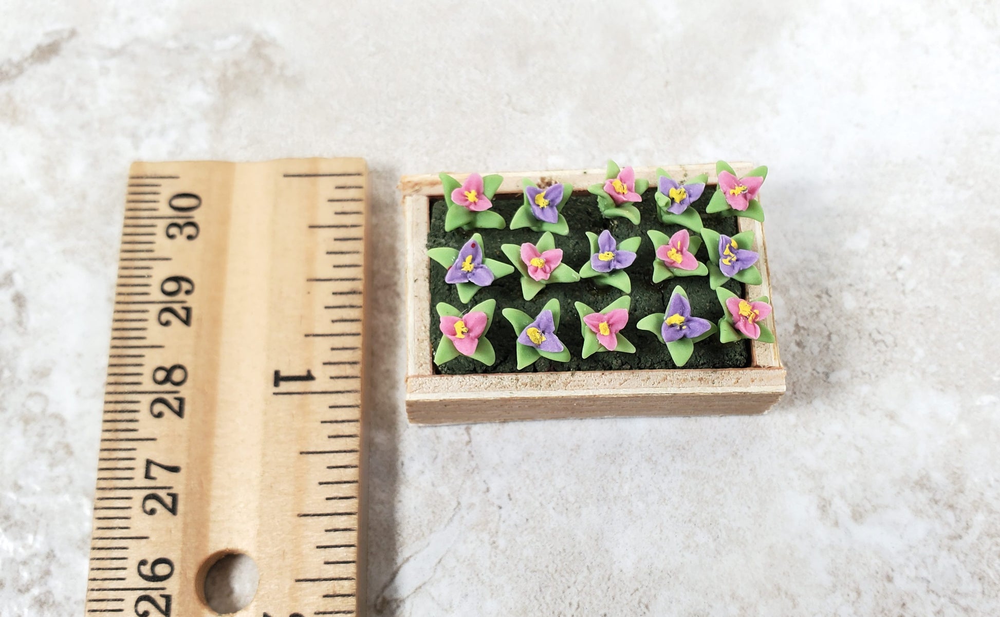 Dollhouse Colorful Seedlings in a Rectangular Wood Tray 1:12 Scale Miniature