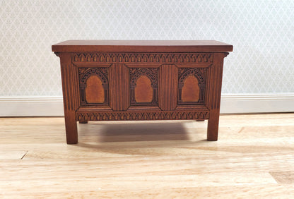 JBM Dollhouse Trunk Chest Tudor Gothic Style Walnut Finish 1:12 Scale Miniature