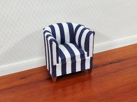 Dollhouse Club Chair Navy & White Wide Striped Modern Style 1:12 Scale Miniature Furniture