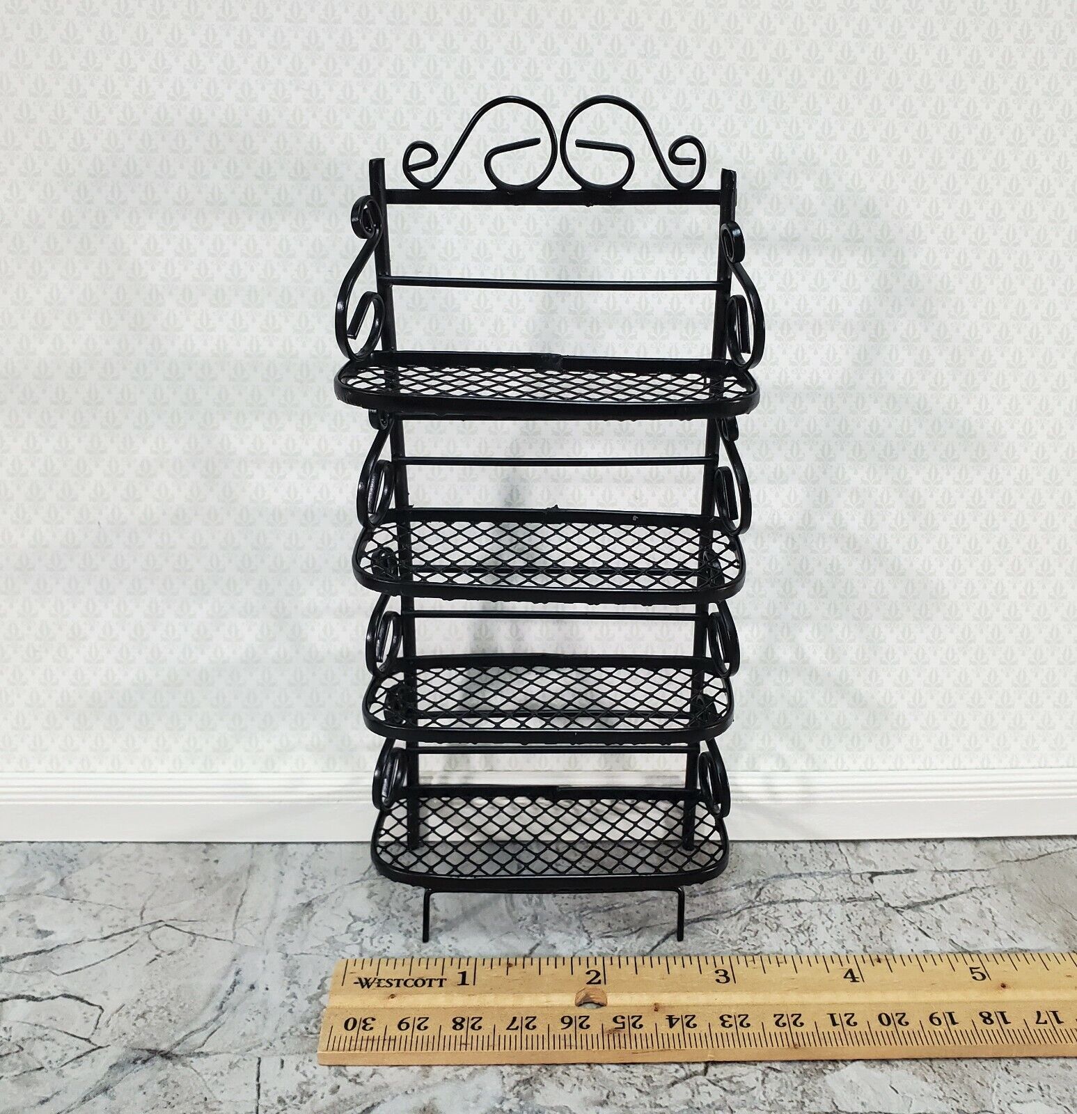 Dollhouse Baker's Rack with 4 Shelves Black Metal 1:12 Scale Miniature Kitchen