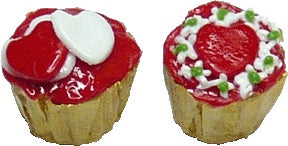 Dollhouse Valentines Cupcakes Set of 2 1:12 Scale Miniature Food Bakery