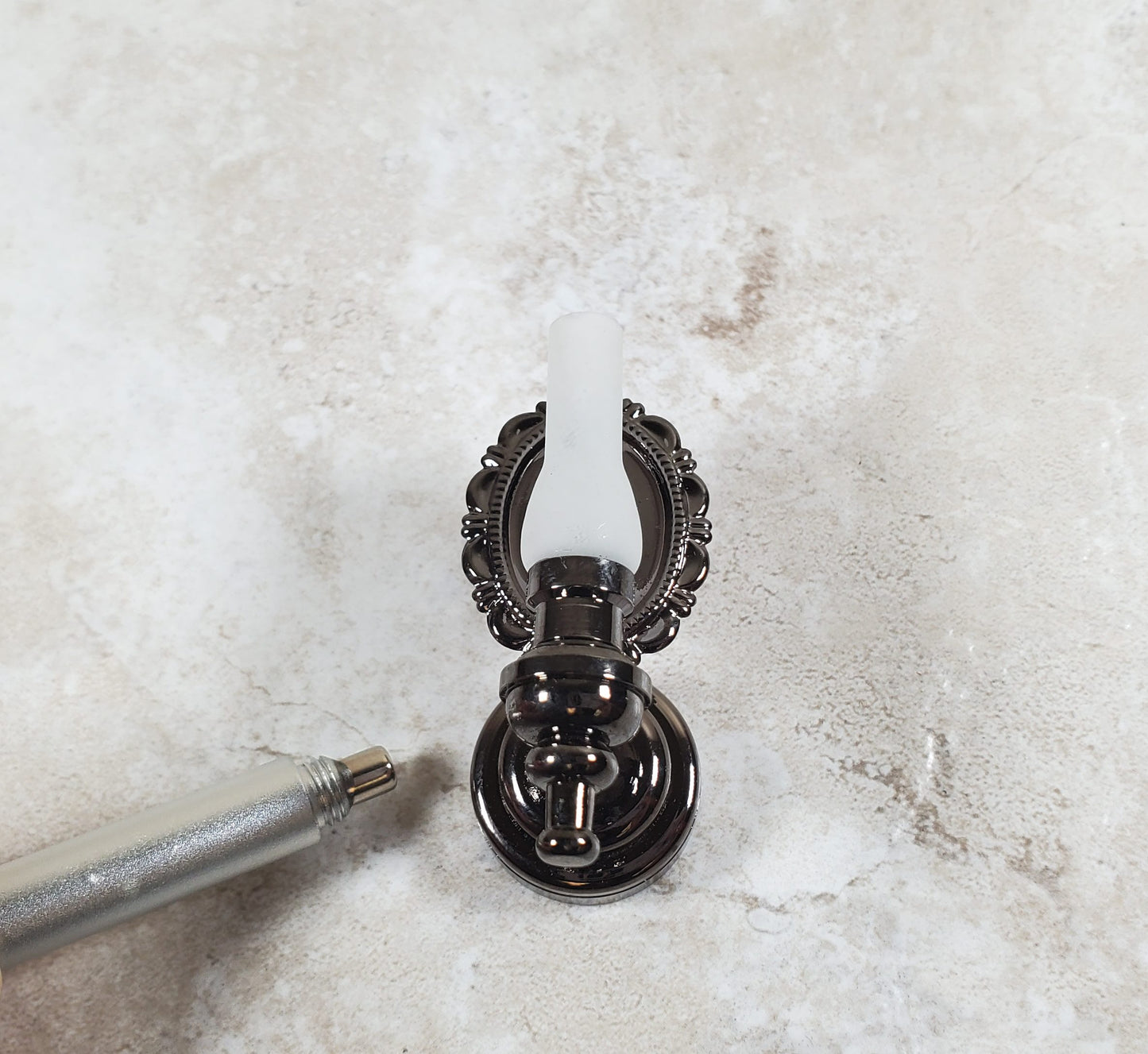 Dollhouse Large Black Chrome Wall Sconce Wand Operated 1:12 Scale Miniature