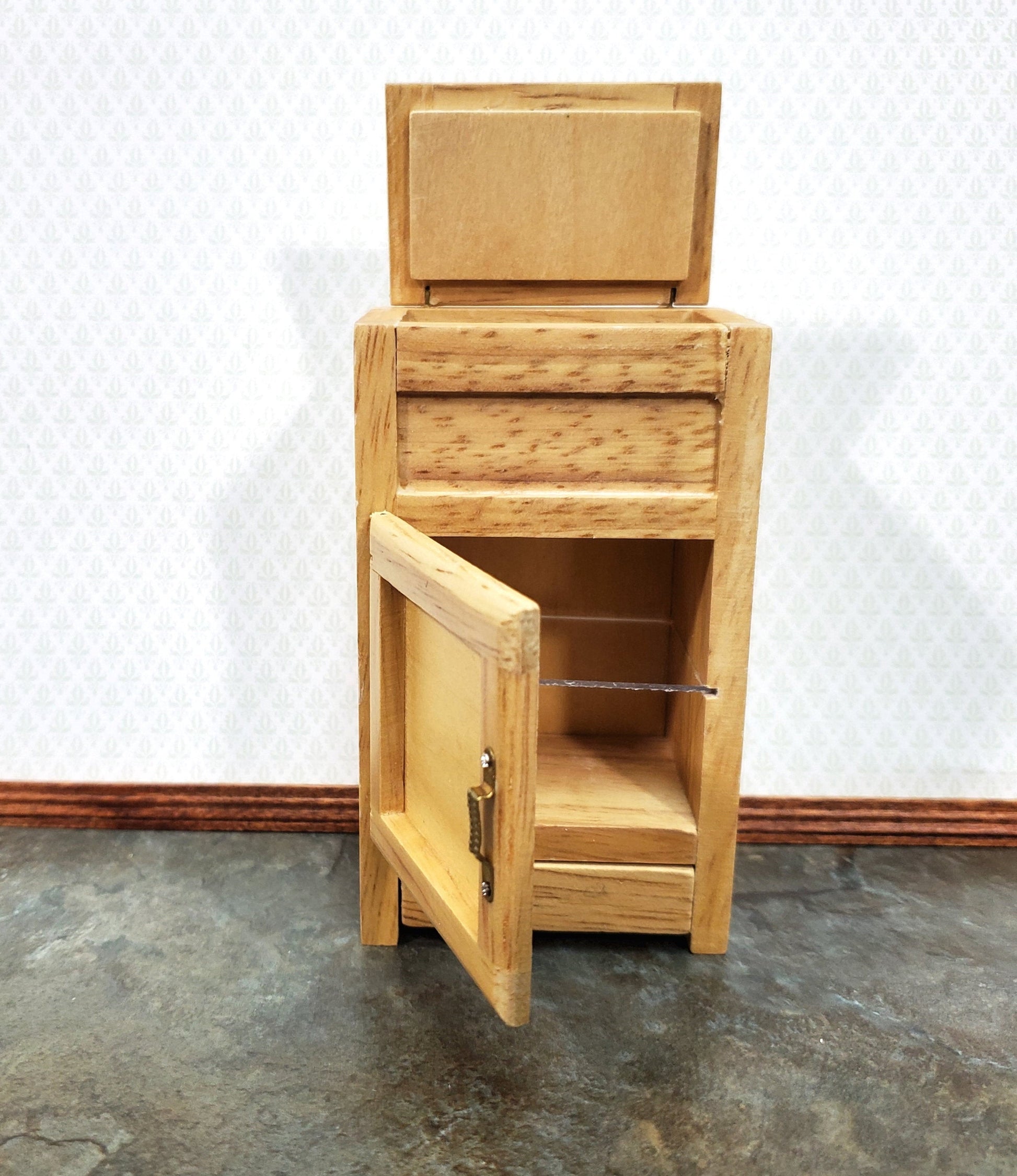 Dollhouse Ice Box Fridge Light Oak Finish 1:12 Scale Miniature Wood Kitchen