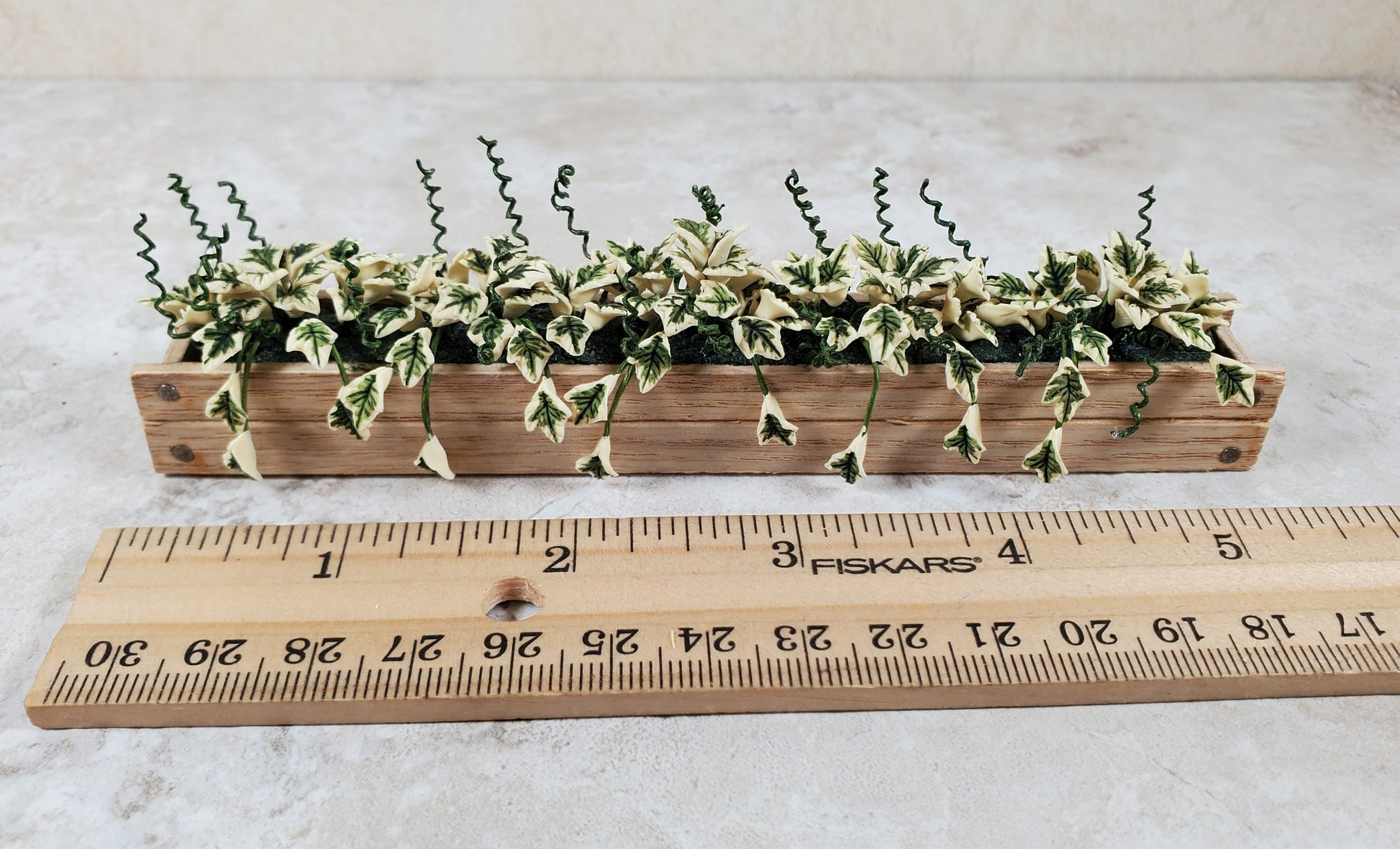 Dollhouse Variegated Ivy in 5.5" Wooden Window Box Planter 1:12 Scale Miniature