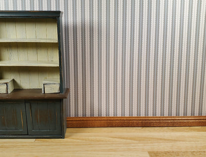 Dollhouse Wallpaper 3 Sheets Hazy Blue Scalloped Stripes 1:12 Miniature
