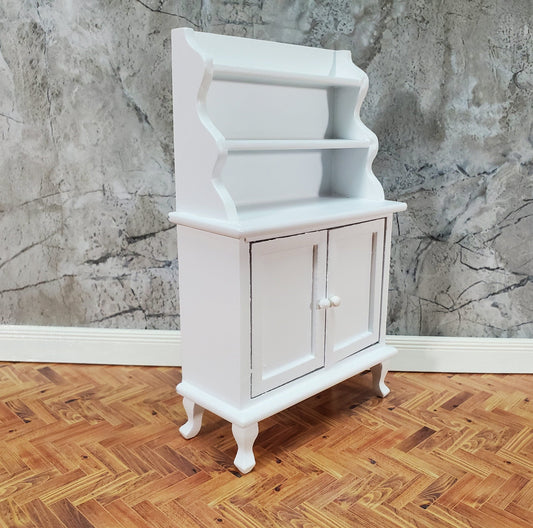 Dollhouse Tall Hutch Cabinet with Shelves Wood with a White Finish 1:12 Scale Miniature Furniture