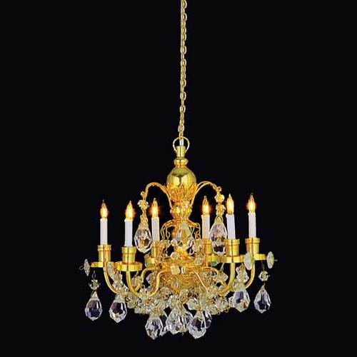 Dollhouse Crystal Chandelier 6 Arm Brass 12 Volt with Plug 1:12 Scale HW2816