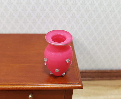Dollhouse Jeweled Vase Pink Rose & Silver 1:12 Scale Miniature Decor Accessories