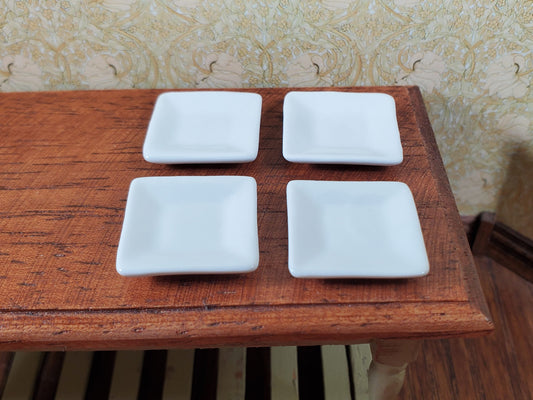 Dollhouse Square White Porcelain Plates Set of 4 1:12 Scale Miniature
