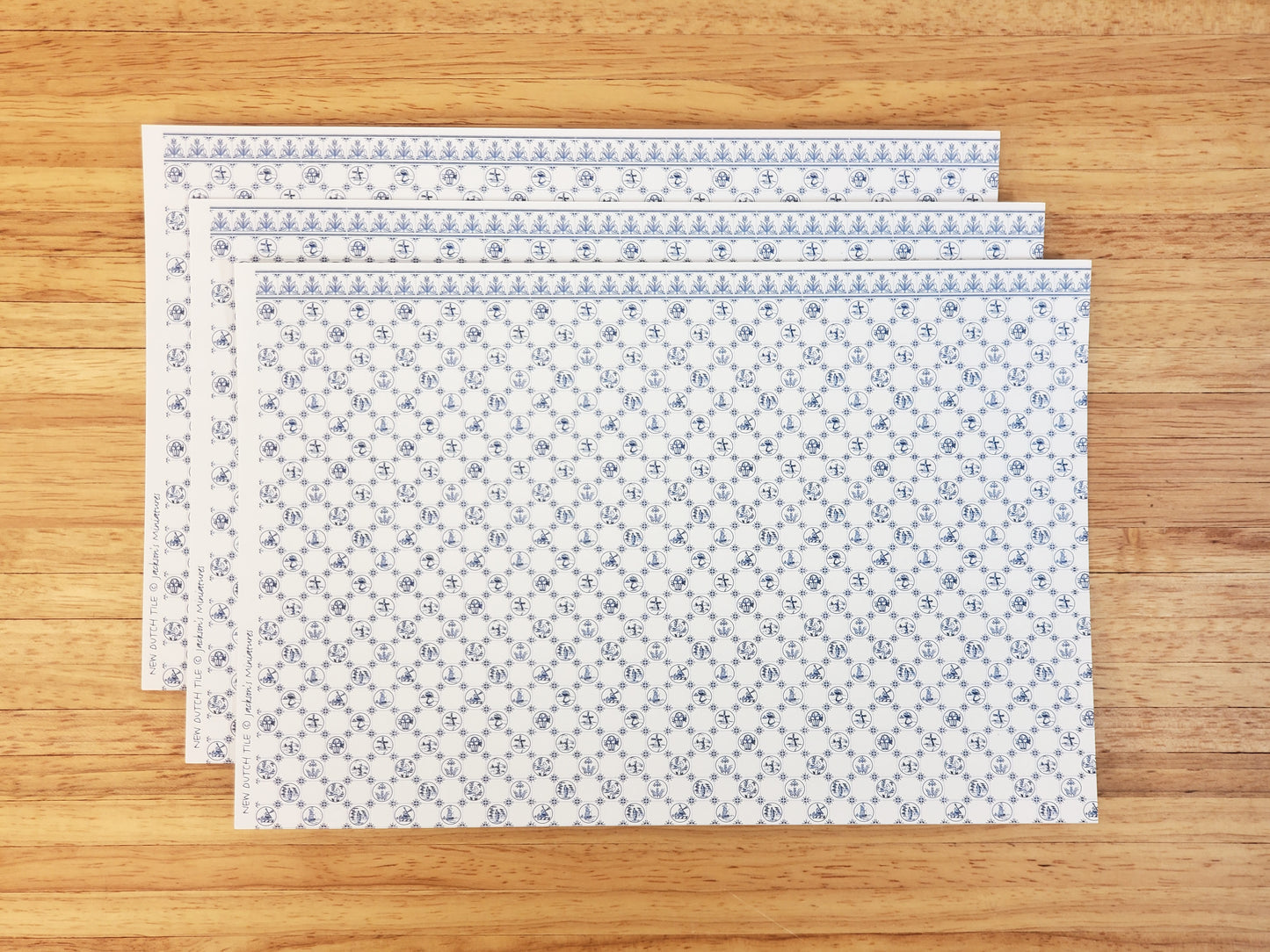 Dollhouse HALF SCALE Wallpaper 3 Sheets Dutch Delft Blue 1:24 Scale Miniature