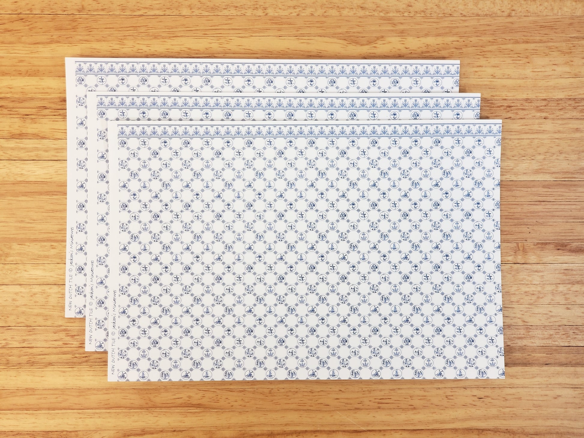 Dollhouse HALF SCALE Wallpaper 3 Sheets Dutch Delft Blue 1:24 Scale Miniature