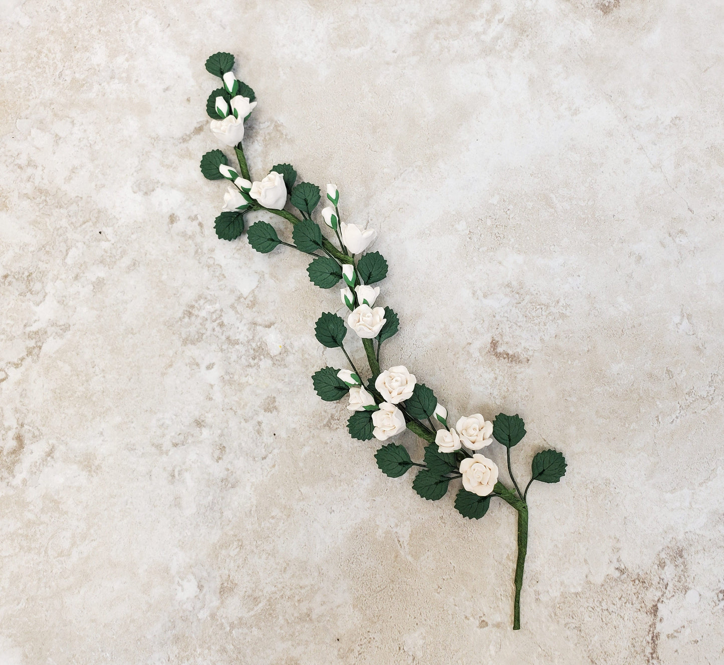 Dollhouse Climbing White Roses Bendable 7" Clay Miniature Flowers Garden