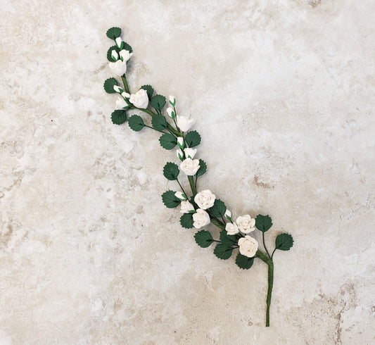Dollhouse Climbing White Roses Bendable 7" Clay Miniature Flowers Garden