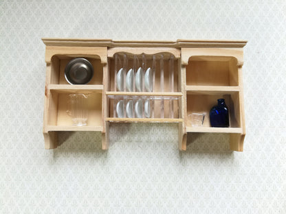 Dollhouse Hanging Shelf with Plate Rack Kitchen Unpainted Wood 1:12 Scale Miniature Furniture