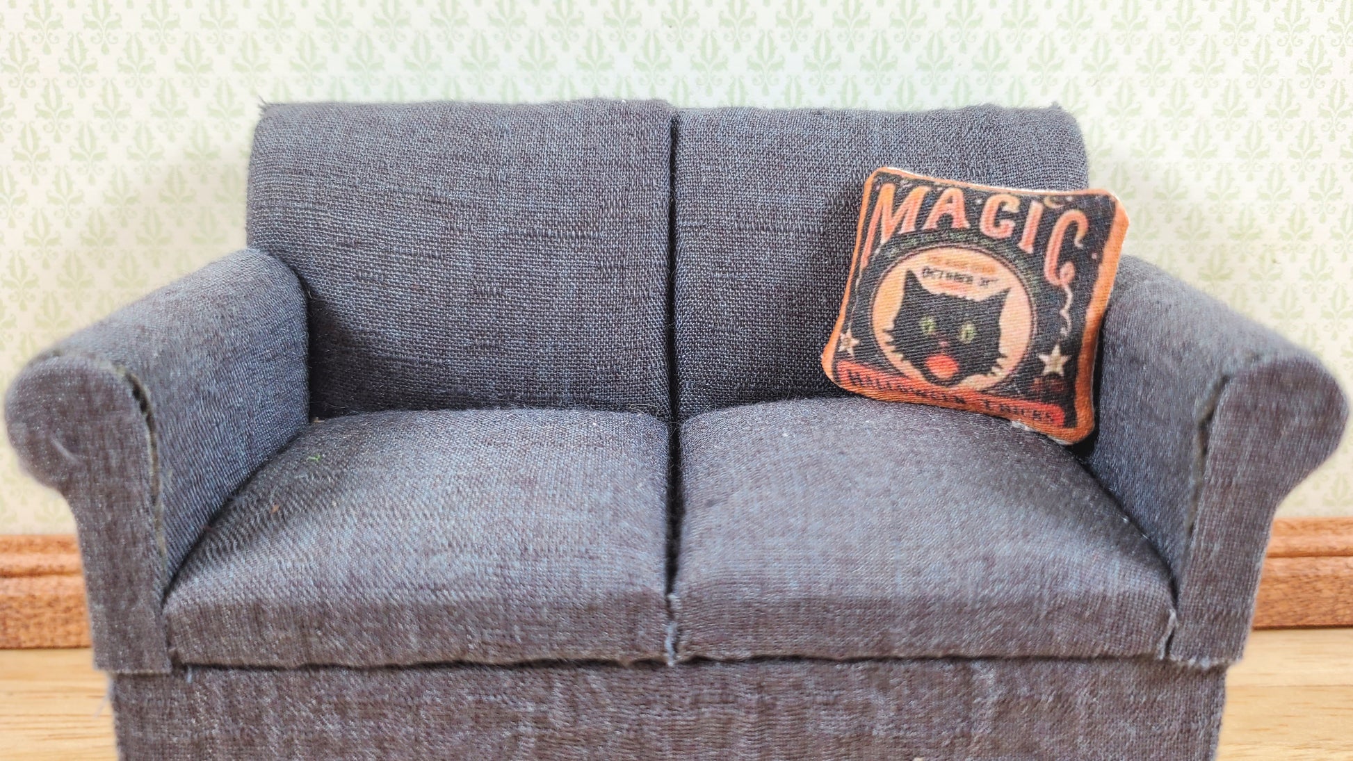 Dollhouse Halloween Black Cat Magic Pillow Handmade 1:12 Scale Miniature
