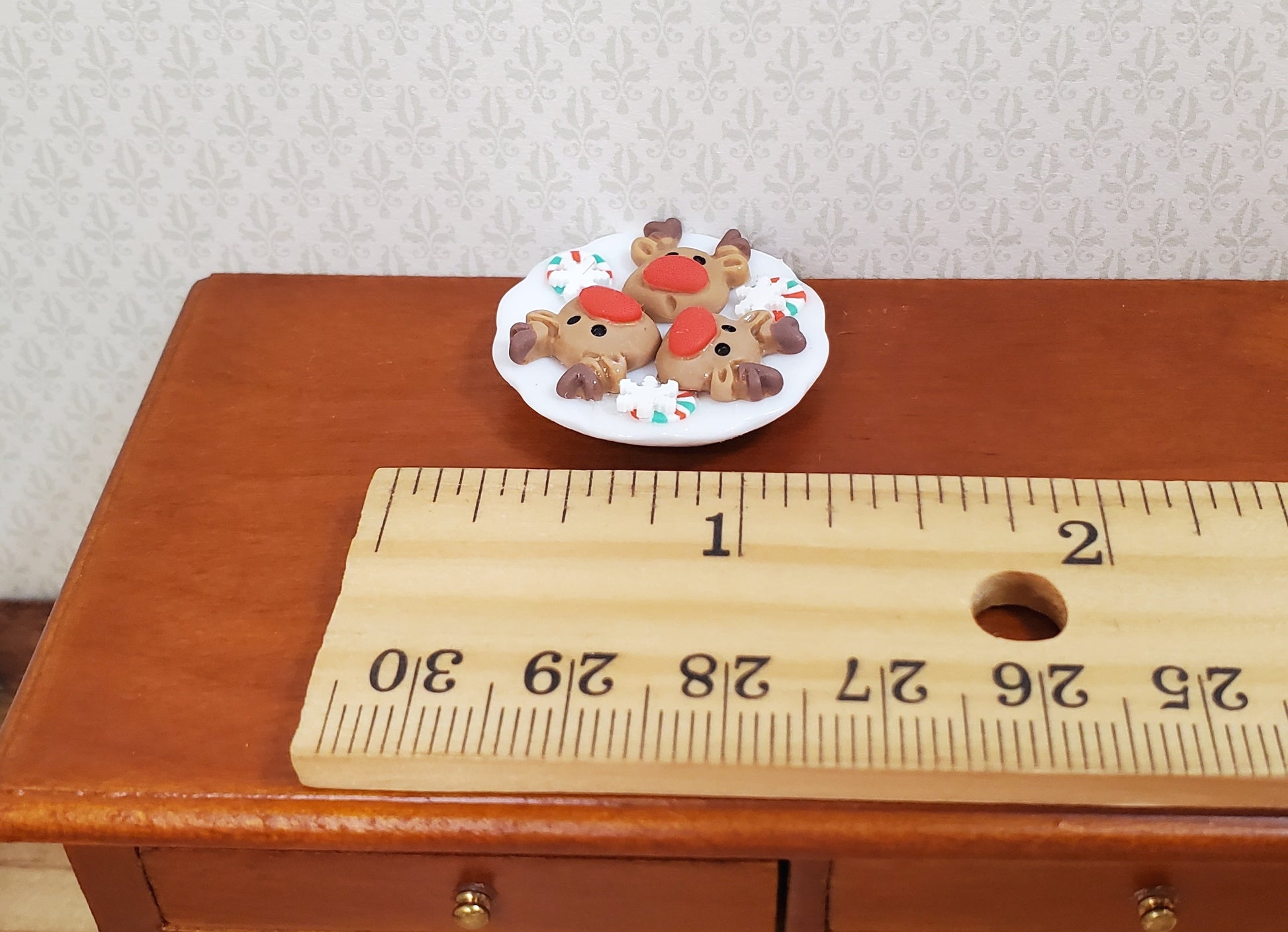 Dollhouse Miniature Reindeer Cookies on a Ceramic Plate 1:12 Scale Christmas