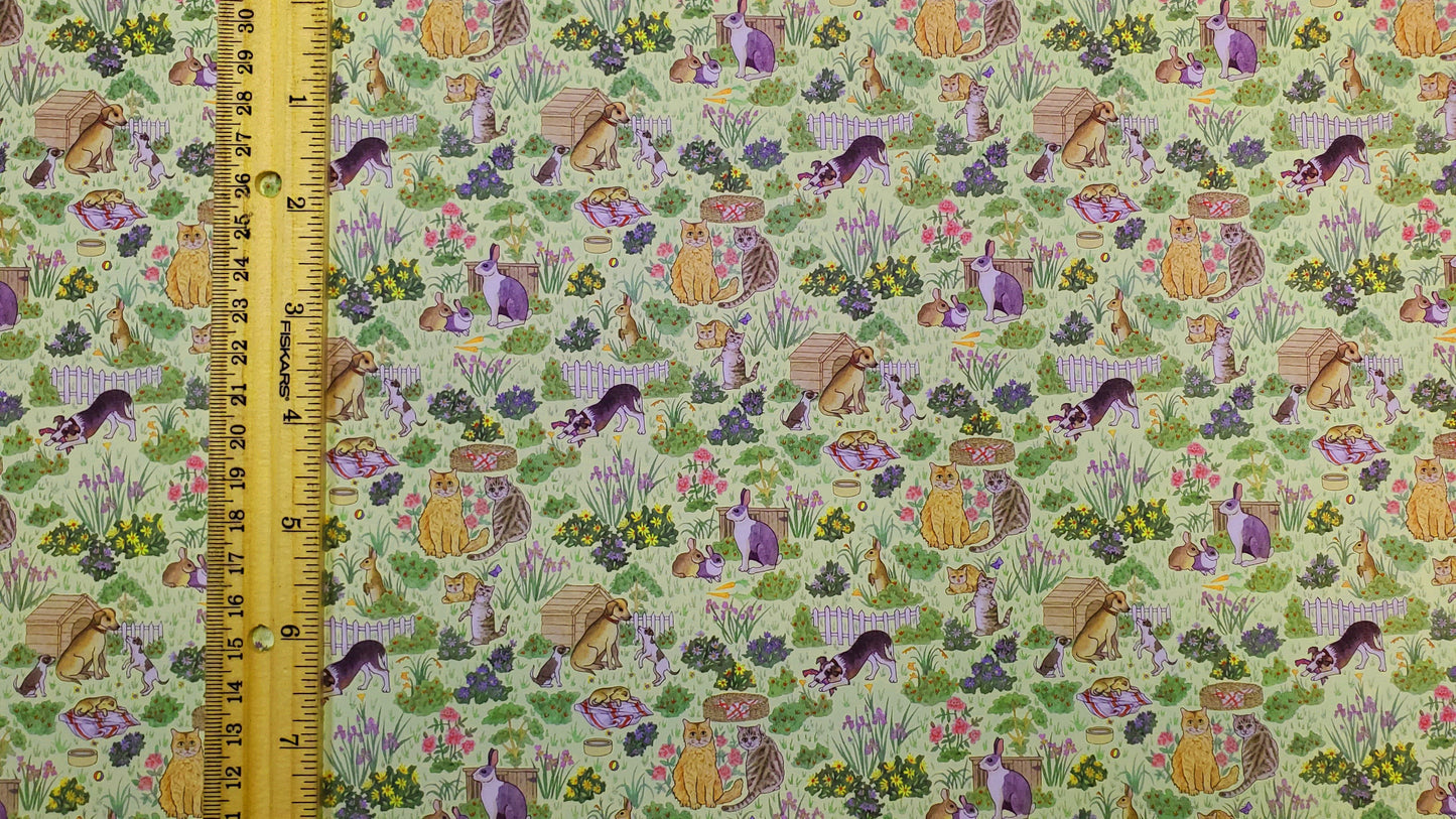 Dollhouse Wallpaper 3 Sheets Family Pets 1:12 Dogs Cats Bunnies Green