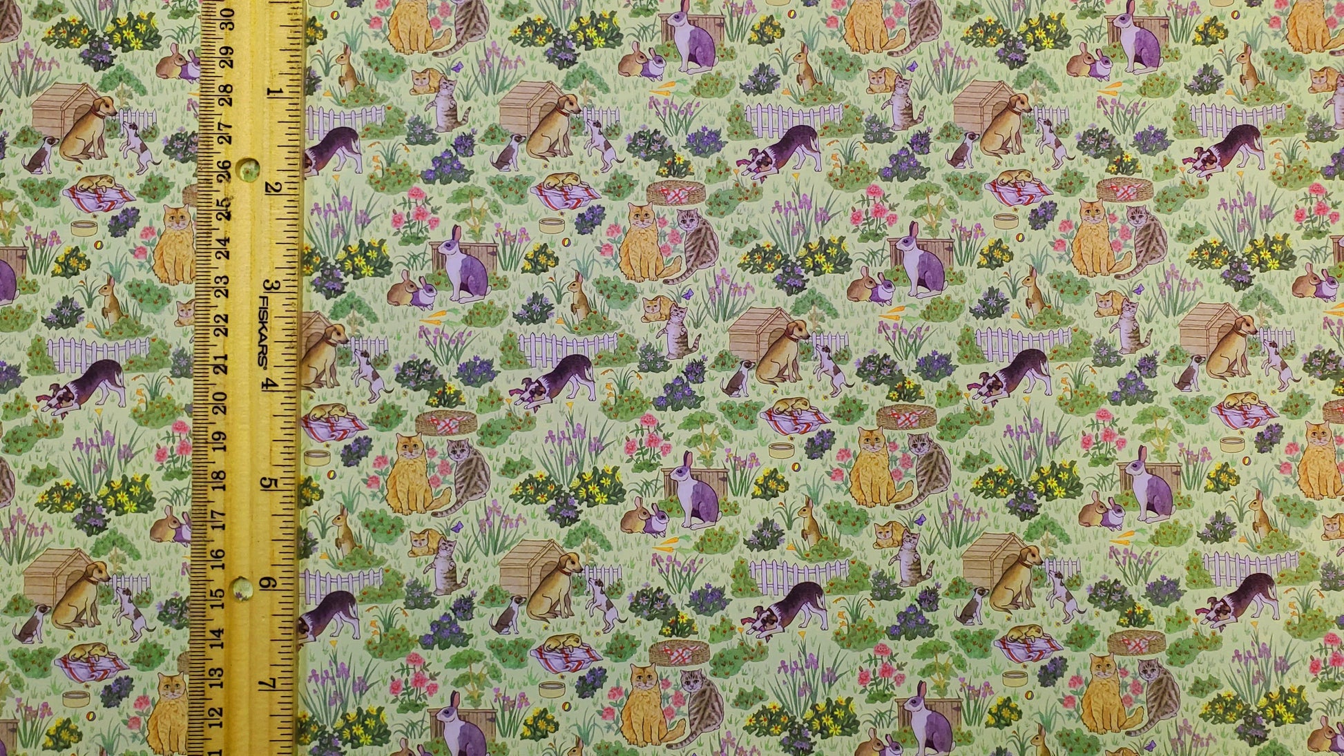 Dollhouse Wallpaper 3 Sheets Family Pets 1:12 Dogs Cats Bunnies Green