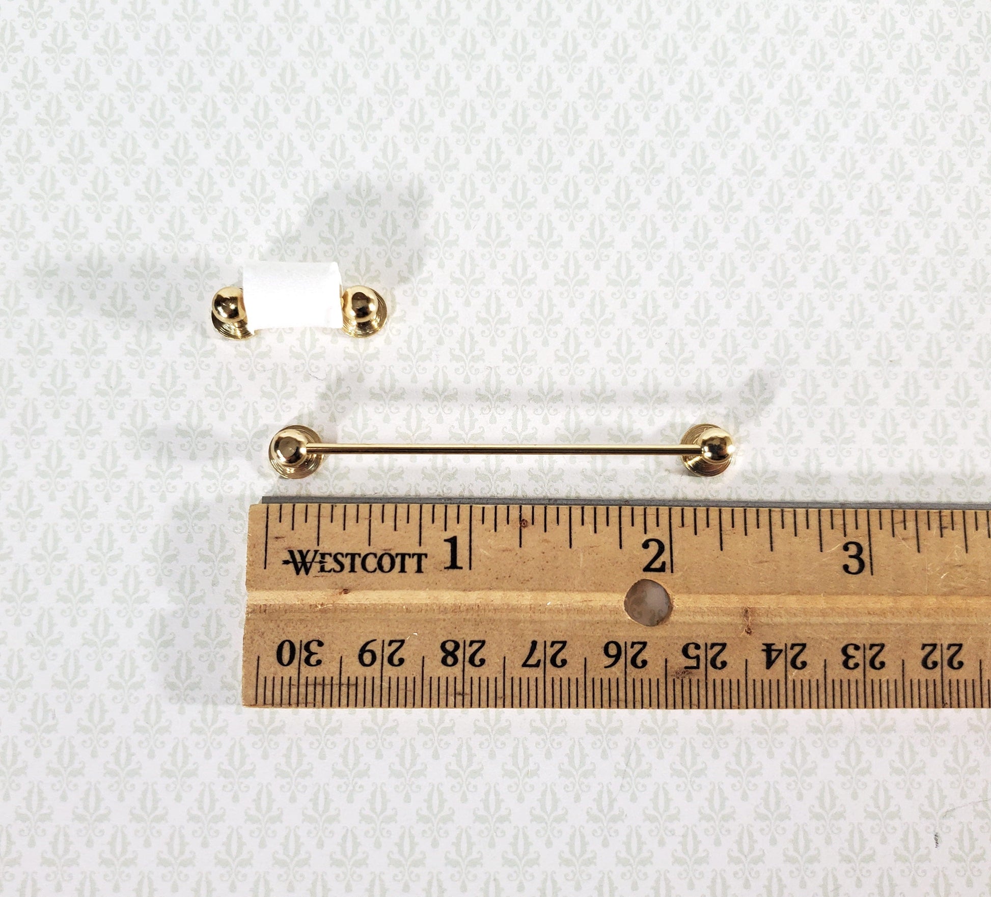 Dollhouse Miniature Towel Rod & Toilet Paper Holder Bathroom 1:12 Scale Gold Brass