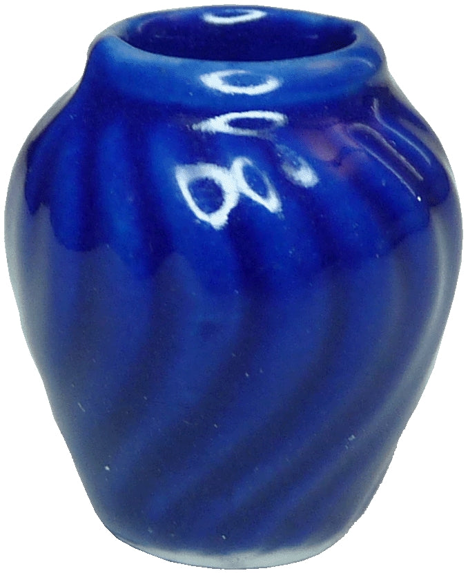 Dollhouse Vase Ceramic Royal Blue with a Curvy Pattern 1:12 Scale Miniature