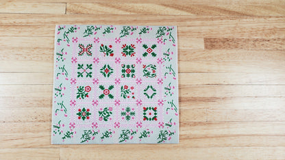 Dollhouse Blanket or Rug Carpet Pink Beige Green Woven Fabric 1:12 Scale Miniature