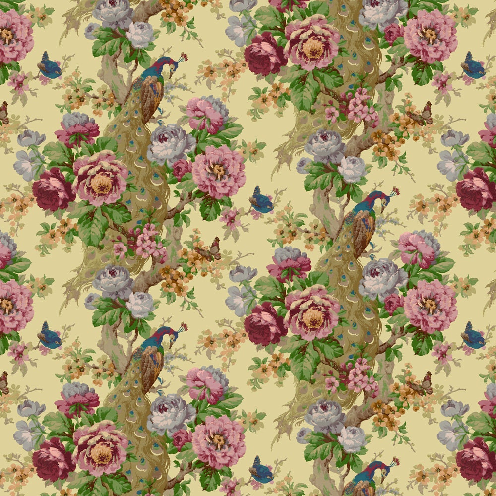 Dollhouse Wallpaper Peacock and Rose Floral Bradbury & Bradbury 1:12 Scale