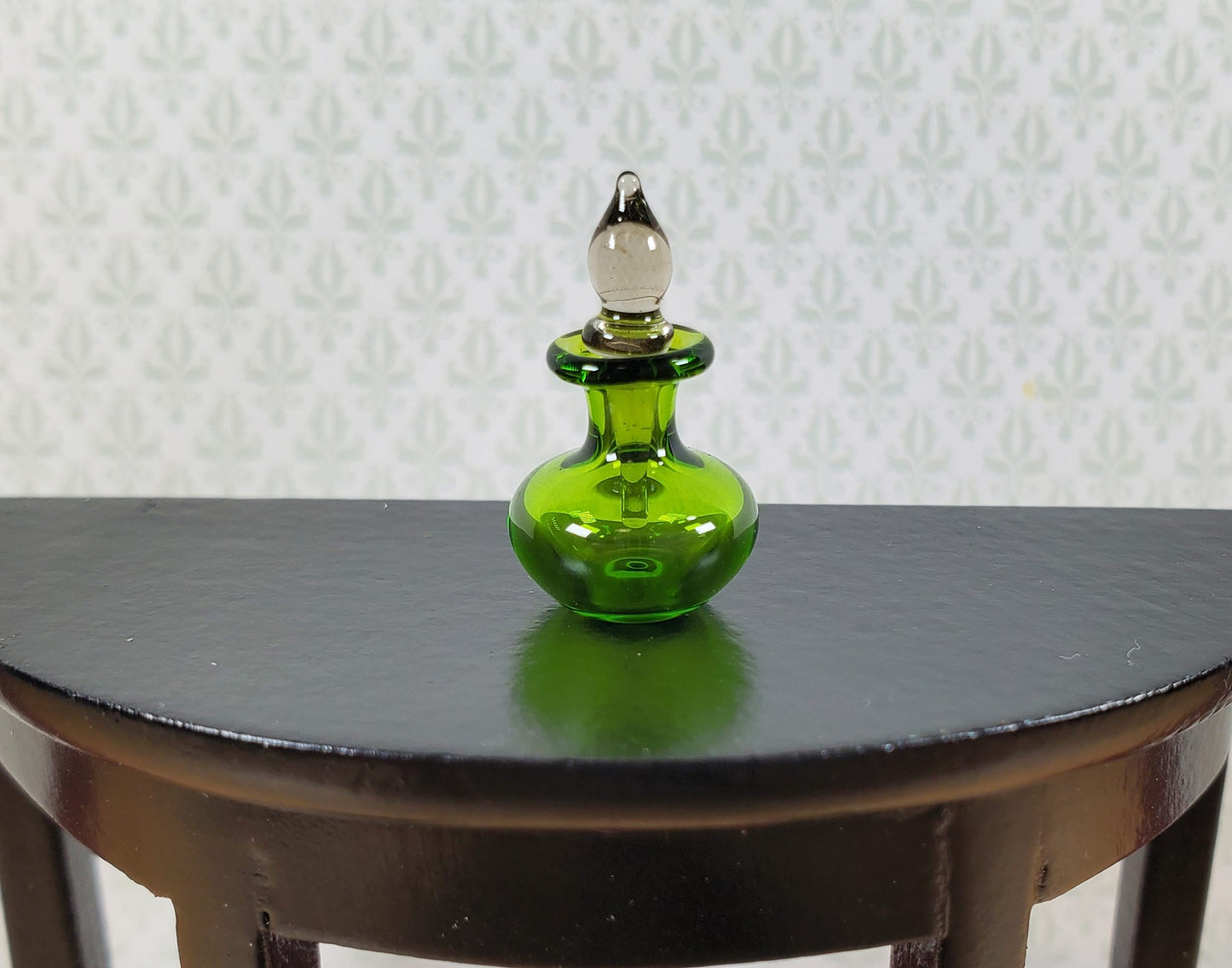 Dollhouse Glass Jar with Stopper Green Hand Blown Glass 1:12 Scale Miniature