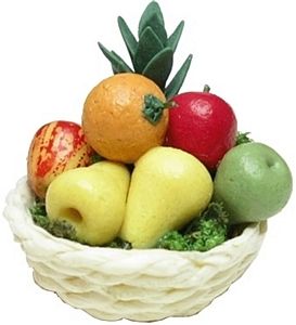 Dollhouse Assorted Fruit in a White Woven Basket 1:12 Scale Miniature Food