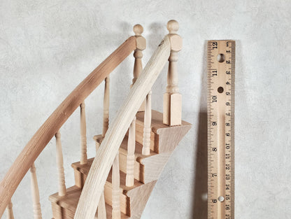 Dollhouse Right Curved Staircase Assembled 1:12 Scale Miniature Stairs Steps