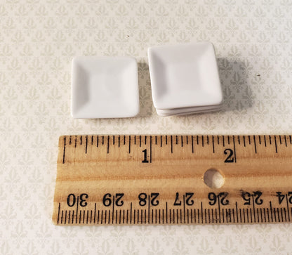 Dollhouse Square White Porcelain Plates Set of 4 1:12 Scale Miniature