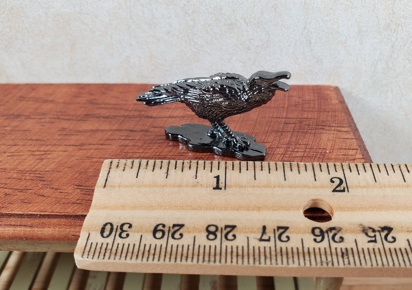 Miniature Raven Crow Cawing Bird Metal Decoration Statue Halloween