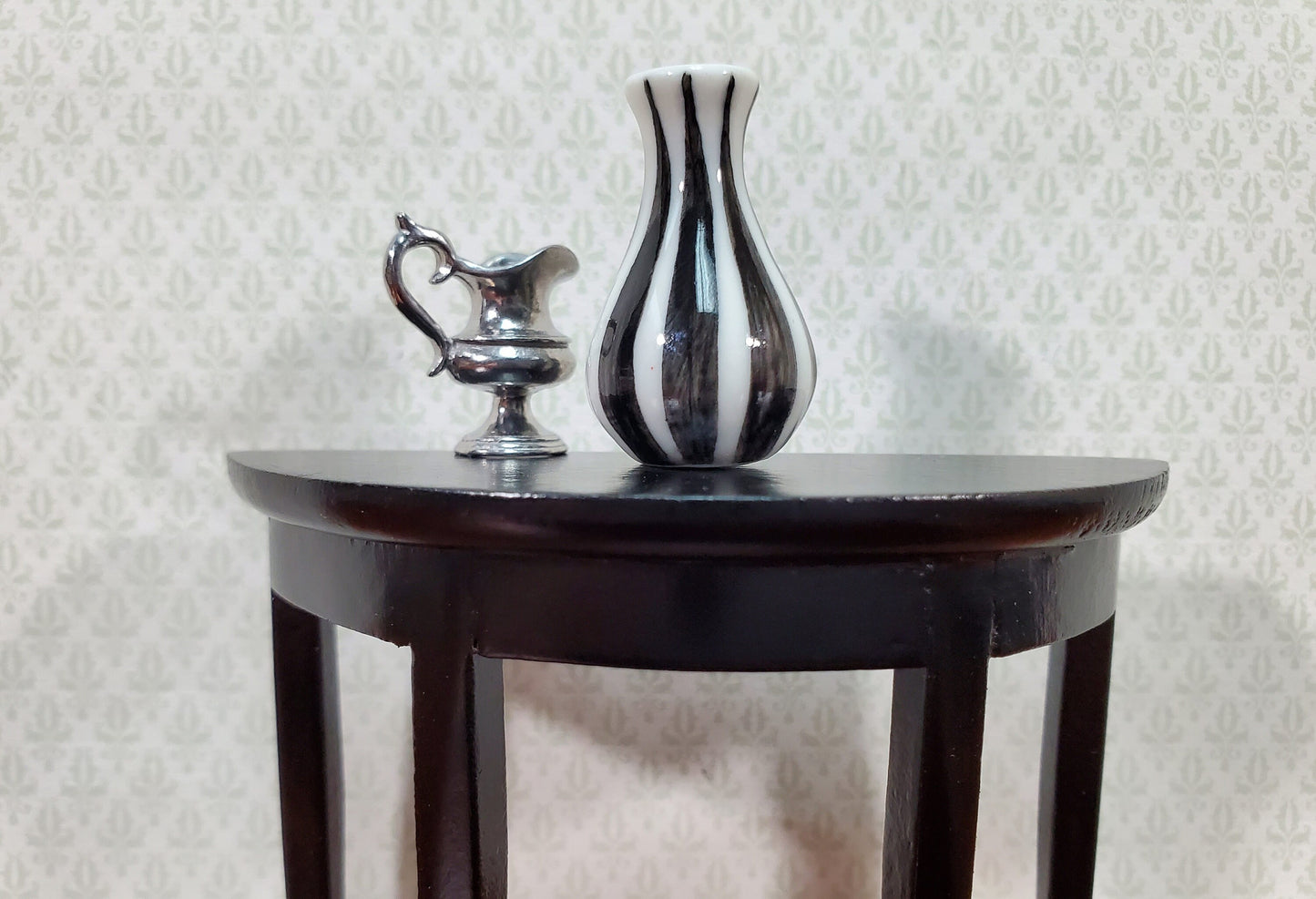 Dollhouse Black & White Vase Ceramic LARGE Modern Use in 1:12 or 1/6 Scale