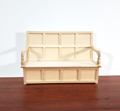 Dollhouse Bench Tudor Gothic Style with High Back Unpainted Wood Open Seat 1:12 Scale Furniture
