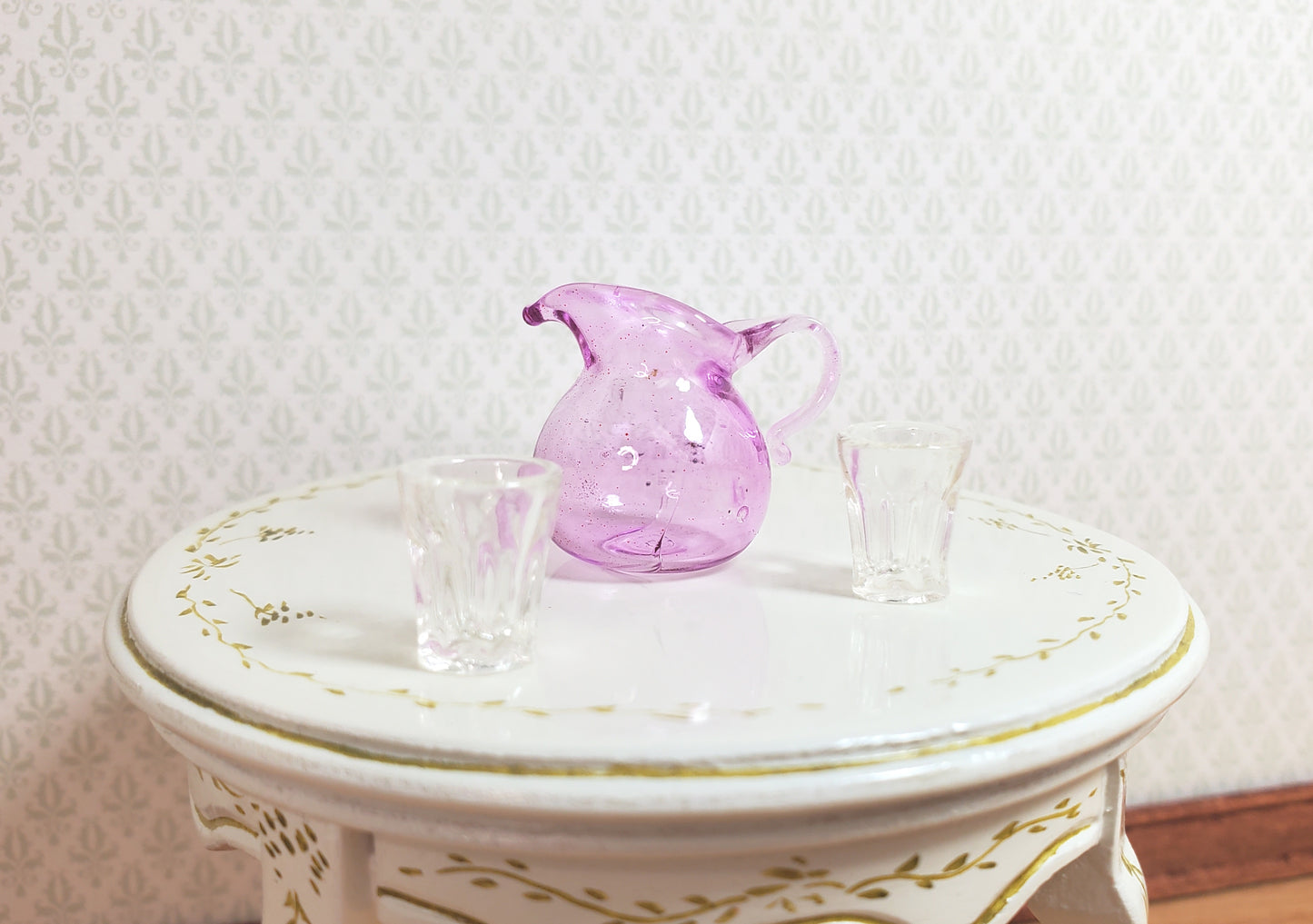 Dollhouse Lavender Glass Flared Pitcher 1:12 Scale Miniature Kitchen Decoration