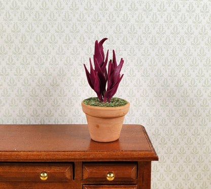Dollhouse Twisted Sister Purple Plant in a Terra Cotta Pot 1:12 Scale Miniature