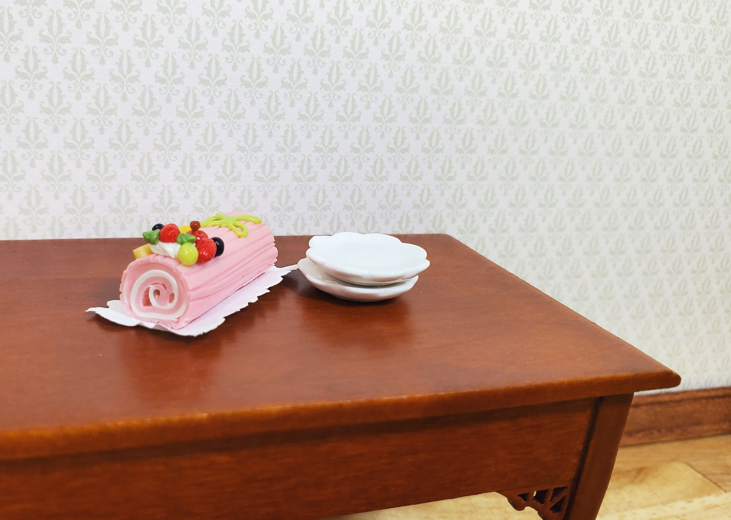 Dollhouse Pink Yule Log 1:12 Scale Miniature Dessert Food