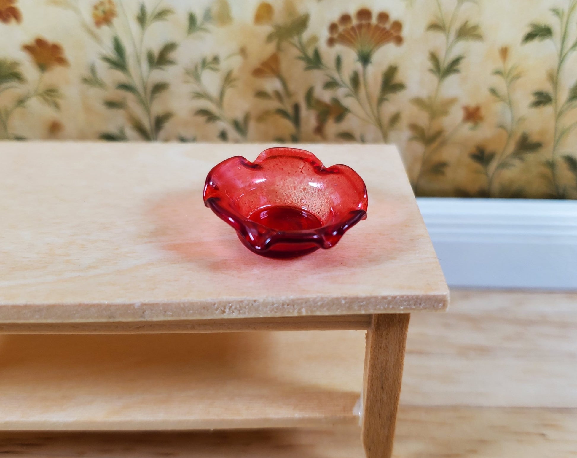 Dollhouse Red Glass Candy Dish or Serving Bowl 1:12 Scale Miniature