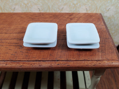 Dollhouse Small Square Gray Porcelain Plates Set of 4 1:12 Scale Miniature