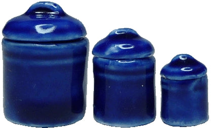 Dollhouse Royal Blue Canister Set Removable Lids Set of 3 1:12 Scale Miniature