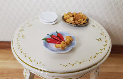 Dollhouse Mushrooms & Chili Peppers on a Ceramic Plate 1:12 Scale Miniature Food