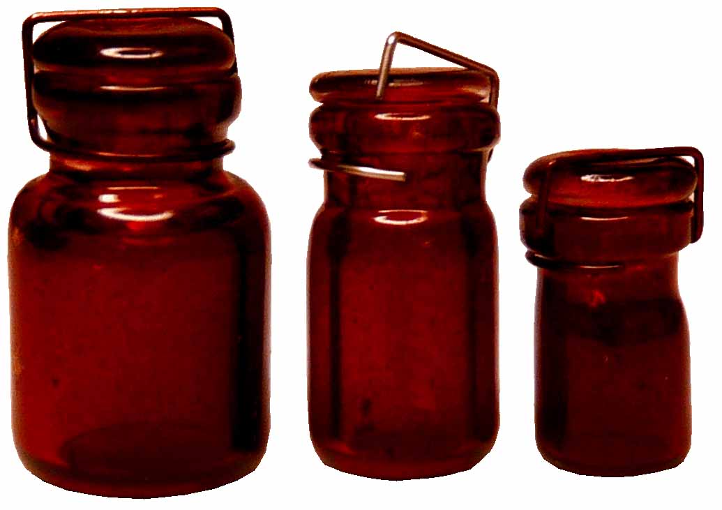Dollhouse Extra Large Glass Canning Jars Red Set of 3 1:12 Scale Miniature