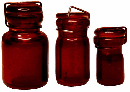 Dollhouse Extra Large Glass Canning Jars Red Set of 3 1:12 Scale Miniature