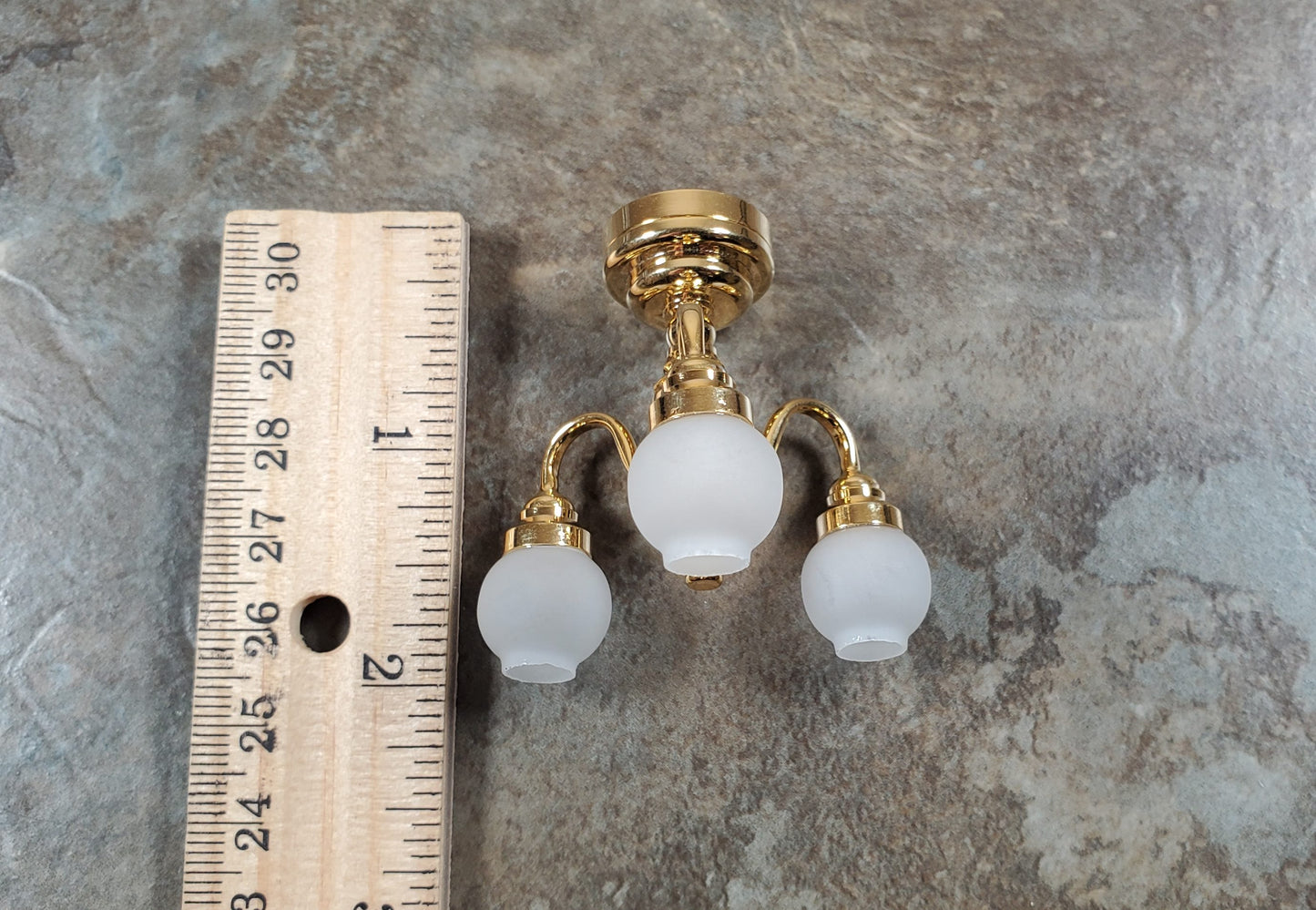 Dollhouse Ceiling Light Battery Operated with Wand 3 Arm Globes 1:12 Miniature