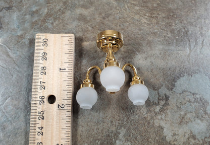 Dollhouse Ceiling Light Battery Operated with Wand 3 Arm Globes 1:12 Miniature