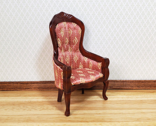 Dollhouse Victorian Gentleman's Chair Dark Pink 1:12 Scale Miniature Furniture